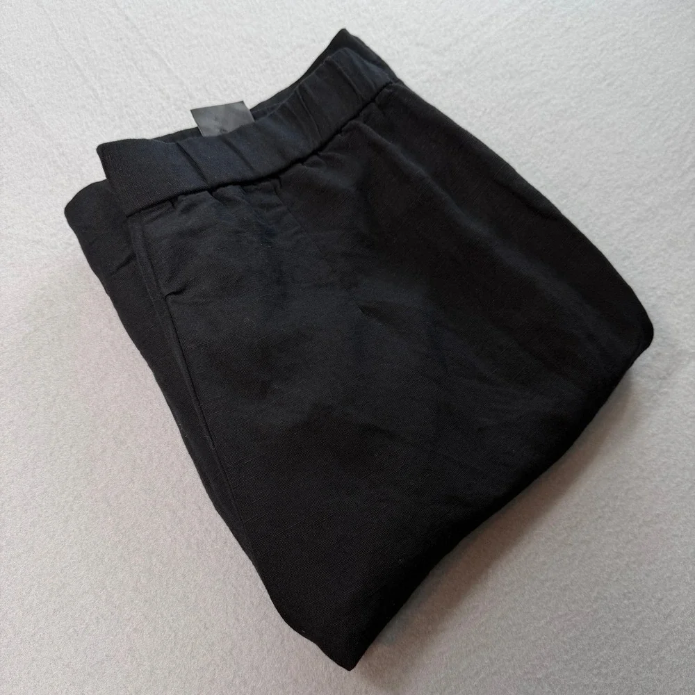 H&M Black Wide Leg Pants 6 Linen High Waist Office Chic Capsule Wardrobe